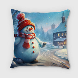 Подушка квадратная Снеговик новогодний, цвет: 3D-принт
