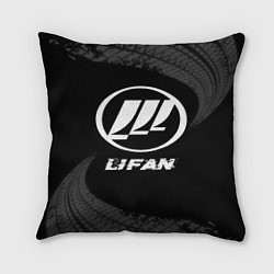 Подушка квадратная Lifan speed на темном фоне со следами шин, цвет: 3D-принт