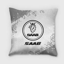 Подушка квадратная Saab speed на светлом фоне со следами шин, цвет: 3D-принт