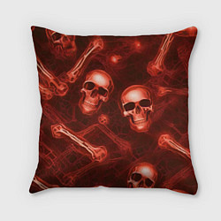 Подушка квадратная Красные черепа и кости, цвет: 3D-принт