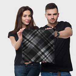 Подушка квадратная Черно-белая диагональная клетка в шотландском стил, цвет: 3D-принт — фото 2