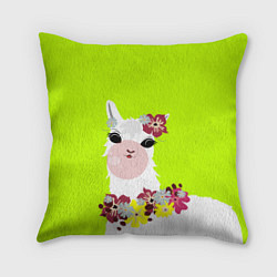 Подушка квадратная Лама - альпака в венке, цвет: 3D-принт