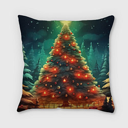 Подушка квадратная Новогодняя сияющая елка, цвет: 3D-принт