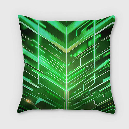 Подушка квадратная Зелёные неон полосы киберпанк / 3D-принт – фото 2