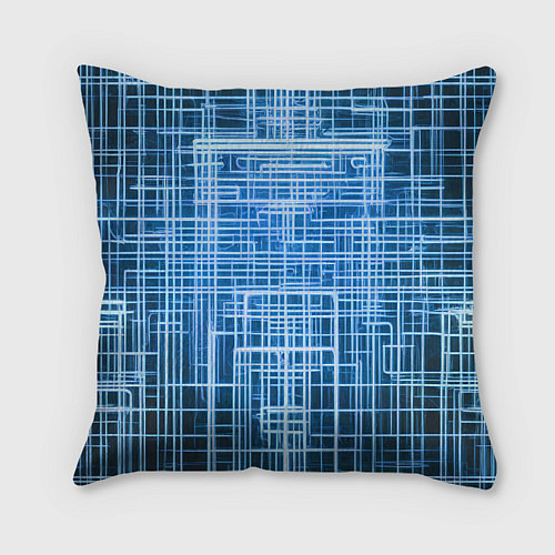 Подушка квадратная Синие неоновые полосы киберпанк / 3D-принт – фото 2