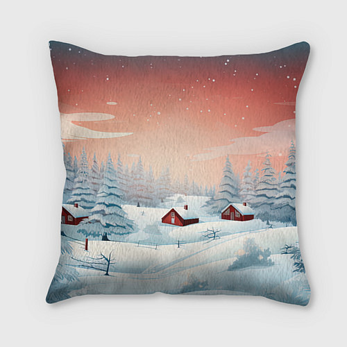 Подушка квадратная Погружение в зимнюю атмосферу / 3D-принт – фото 2