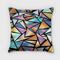 Подушка квадратная Радужные треугольники - кристаллы голографические, цвет: 3D-принт