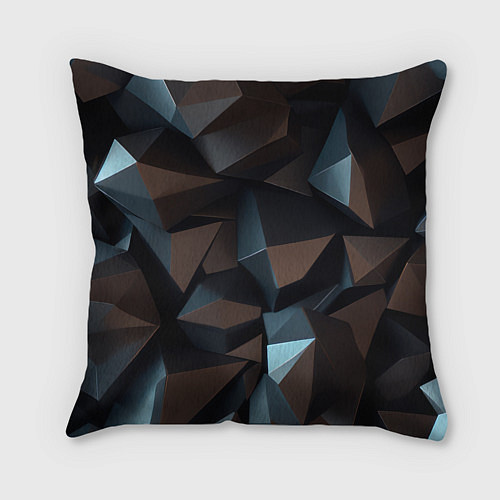 Подушка квадратная Черная геометрическая абстракция - объемные грани / 3D-принт – фото 2