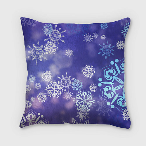 Подушка квадратная Крупные снежинки на фиолетовом / 3D-принт – фото 2