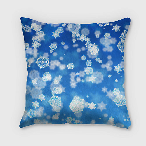 Подушка квадратная Декоративные снежинки на синем / 3D-принт – фото 2