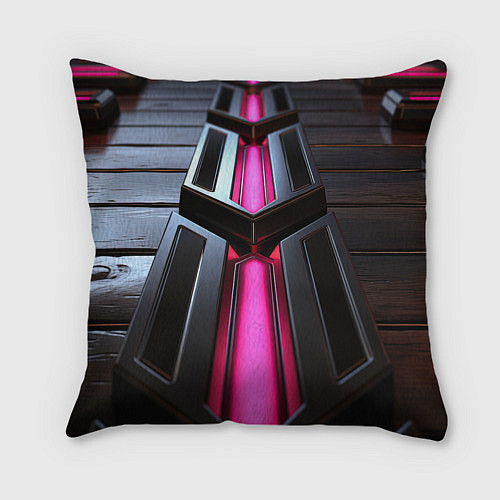 Подушка квадратная Розовые неоновые вставки в черной конструкции / 3D-принт – фото 2