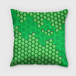 Подушка квадратная Зелёная энерго-броня из шестиугольников, цвет: 3D-принт