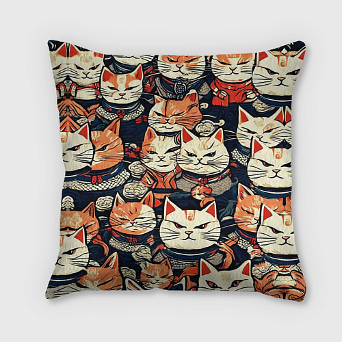 Подушка квадратная Сердитые котики самураи / 3D-принт – фото 2