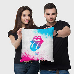 Подушка квадратная Rolling Stones neon gradient style, цвет: 3D-принт — фото 2