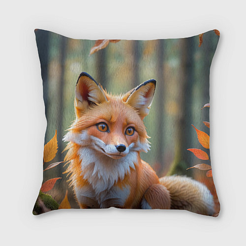 Подушка квадратная Портрет лисы в осеннем лесу / 3D-принт – фото 2