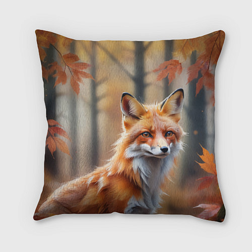 Подушка квадратная Рыжая лисица в осеннем лесу / 3D-принт – фото 2