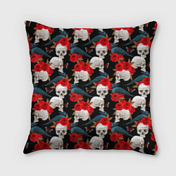 Подушка квадратная Skull in roses, цвет: 3D-принт