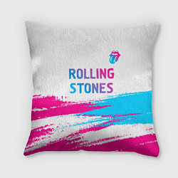 Подушка квадратная Rolling Stones neon gradient style посередине, цвет: 3D-принт