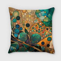Подушка квадратная Вдохновение Климтом - изумрудная абстракция с круг, цвет: 3D-принт