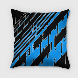 Подушка квадратная Синие линии на чёрном фоне, цвет: 3D-принт