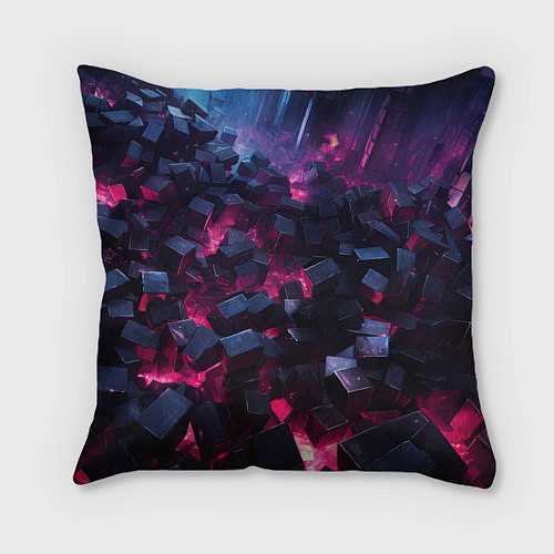 Подушка квадратная Фиолетовые кубы в фиолетовом дыме / 3D-принт – фото 2