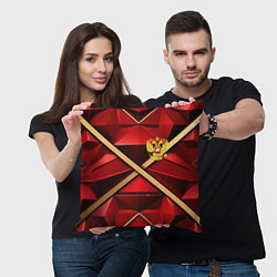 Подушка квадратная Герб России на красном абстрактном фоне, цвет: 3D-принт — фото 2