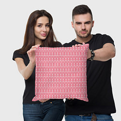 Подушка квадратная Белые узоры на розовом, цвет: 3D-принт — фото 2