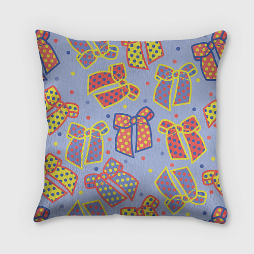 Подушка квадратная Узор с яркими разноцветными бантами в горошек / 3D-принт – фото 2