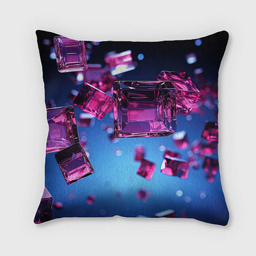 Подушка квадратная Фиолетовые прозрачные кубики / 3D-принт – фото 2