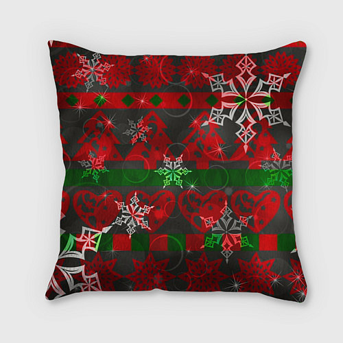 Подушка квадратная Рождественские узоры ёлки и снежинки / 3D-принт – фото 2