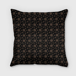 Подушка квадратная Узор из персиковых снежинок на черном, цвет: 3D-принт