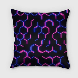 Подушка квадратная Сине-розовые неоновые неполные гексагоны, цвет: 3D-принт