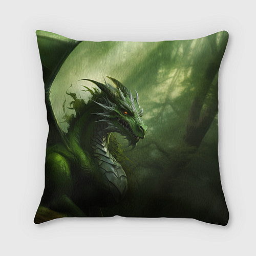 Подушка квадратная Зеленый лесной дракон символ 2024 года / 3D-принт – фото 2