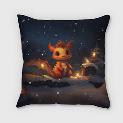 Подушка квадратная Маленький дракон и снег, цвет: 3D-принт