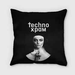 Подушка квадратная Techno храм монашка держит четки с крестиком, цвет: 3D-принт
