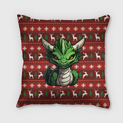Подушка квадратная Зеленый дракон на новогоднем фоне, цвет: 3D-принт