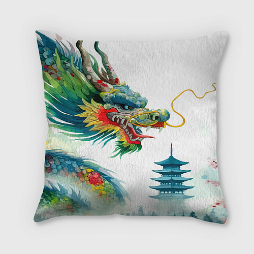 Подушка квадратная Japanese watercolor dragon - art / 3D-принт – фото 2