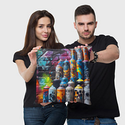 Подушка квадратная Баллончики с краской - граффити, цвет: 3D-принт — фото 2
