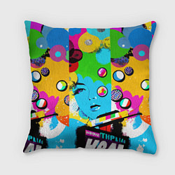 Подушка квадратная Girls face - pop art, цвет: 3D-принт