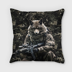 Подушка квадратная Волк солдат в камуфляже, цвет: 3D-принт