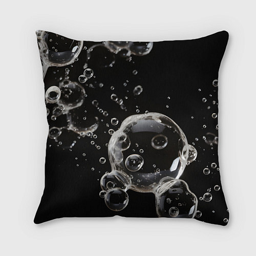 Подушка квадратная Пузыри на черном / 3D-принт – фото 2