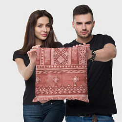 Подушка квадратная Красный славянский орнамент, цвет: 3D-принт — фото 2