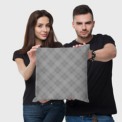 Подушка квадратная Серый клетчатый шотландка, цвет: 3D-принт — фото 2