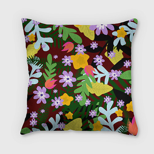 Подушка квадратная Гавайская цветочная расцветка / 3D-принт – фото 2