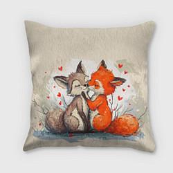 Подушка квадратная Влюбленные лисички 14 февраля, цвет: 3D-принт