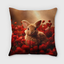 Подушка квадратная Влюбленный кролик в розах, цвет: 3D-принт