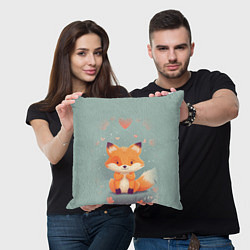 Подушка квадратная Лисенок и сердечки, цвет: 3D-принт — фото 2