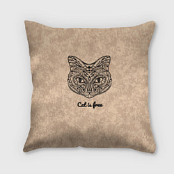 Подушка квадратная Кот маркером тёмно-бежевый, цвет: 3D-принт