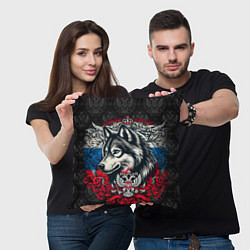 Подушка квадратная Русский волк и герб России, цвет: 3D-принт — фото 2