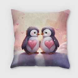 Подушка квадратная Два влюбленных пингвина, цвет: 3D-принт
